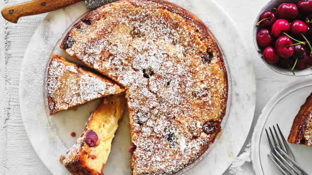 Karen Martini’s apple and cherry brown butter cake meets clafoutis pudding