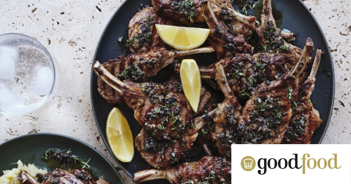 Grilled lamb cutlets with black olive butter