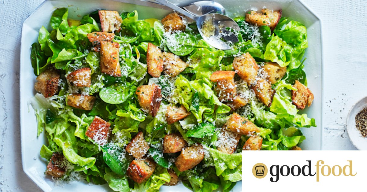 Adam Liaw’s winter green salad with garlic croutons and parmesan