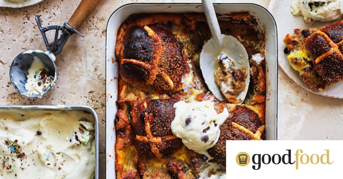 Make the most of leftover hot cross buns and Easter eggs with Adam Liaw’s bun-and-butter pudding