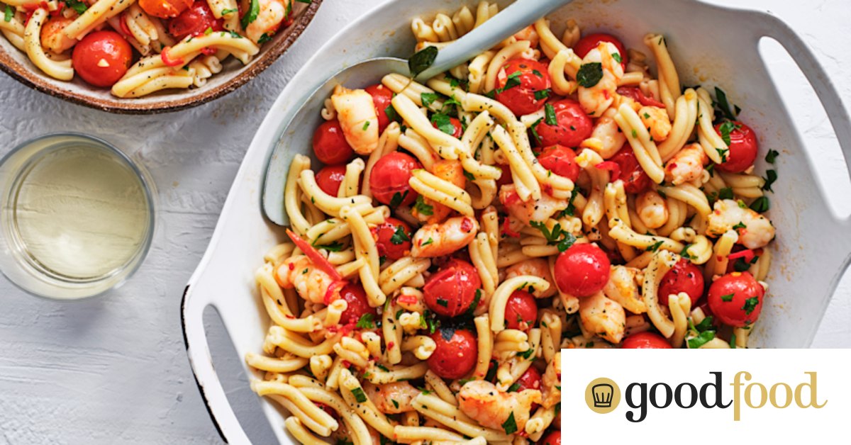 Spicy prawn pasta recipe with cherry tomatoes