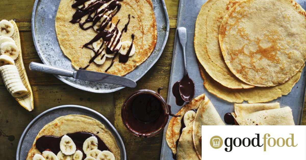 Crepe batter recipe served with home-made chocolate hazelnut spread and bananas