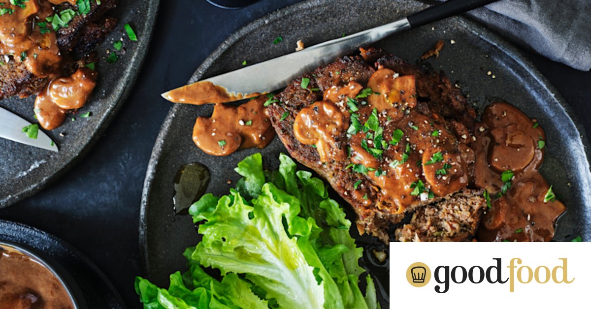 Adam Liaw’s meatloaf with mushroom sauce