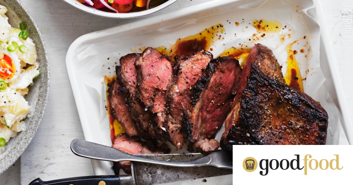 Adam Liaw’s barbecued lamb leg with tomato and mint salad