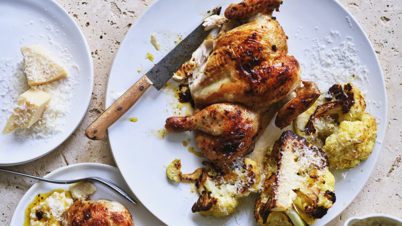Adam Liaw’s roast chicken with parmesan and sourdough sauce