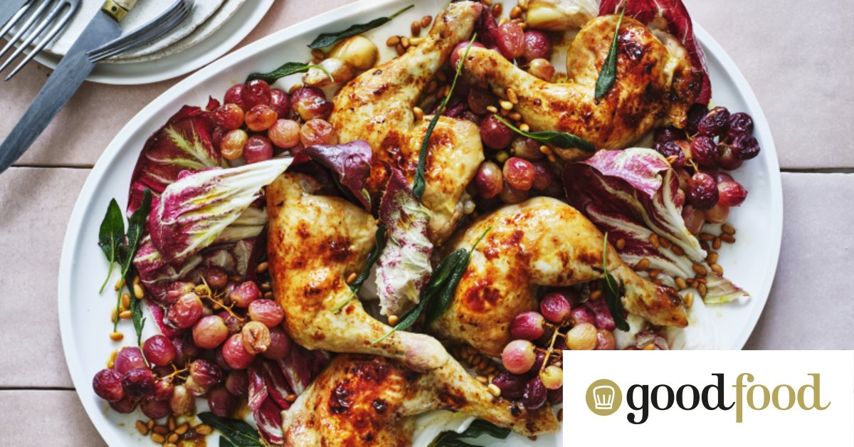 Roast chicken and grapes with pine nuts and radicchio