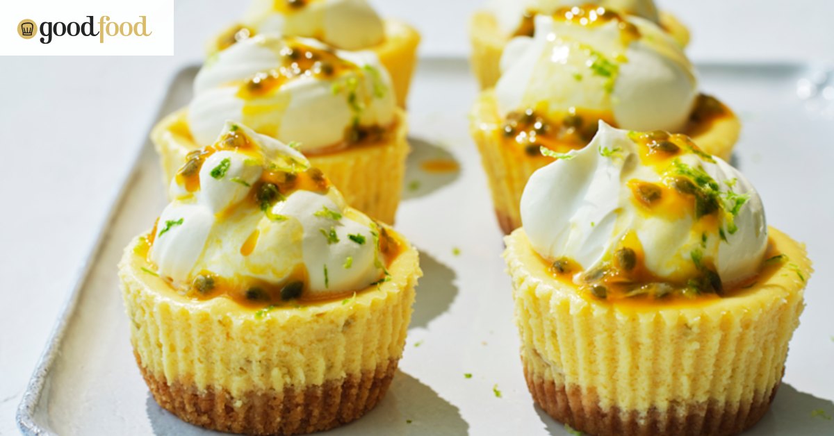 Baby baked cheesecakes with white chocolate, passionfruit and macadamia