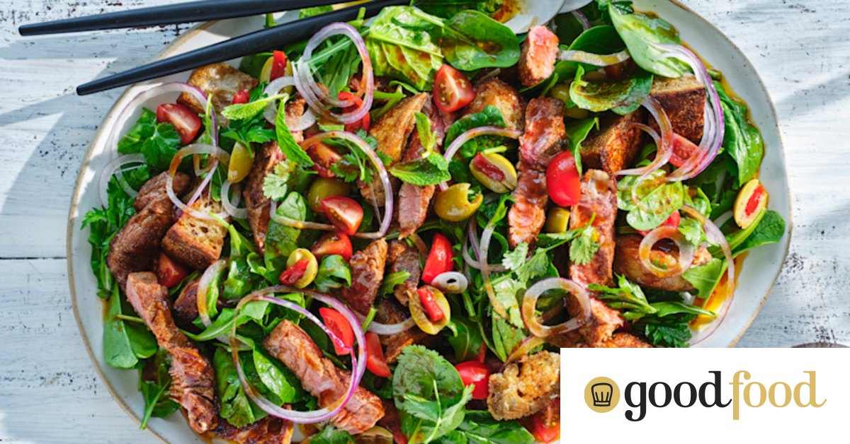 Adam Liaw’s lamb and sourdough salad with harissa dressing