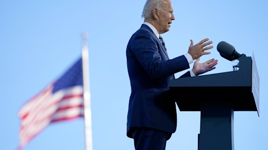 Democratic presidential candidate former Joe Biden speaks at Gettysburg National Military Park on Tuesday, October 6.