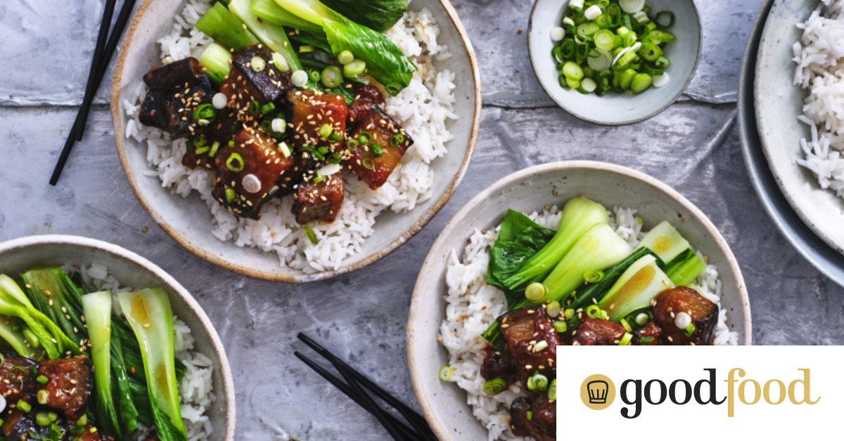 Japanese miso-glazed eggplant rice bowl
