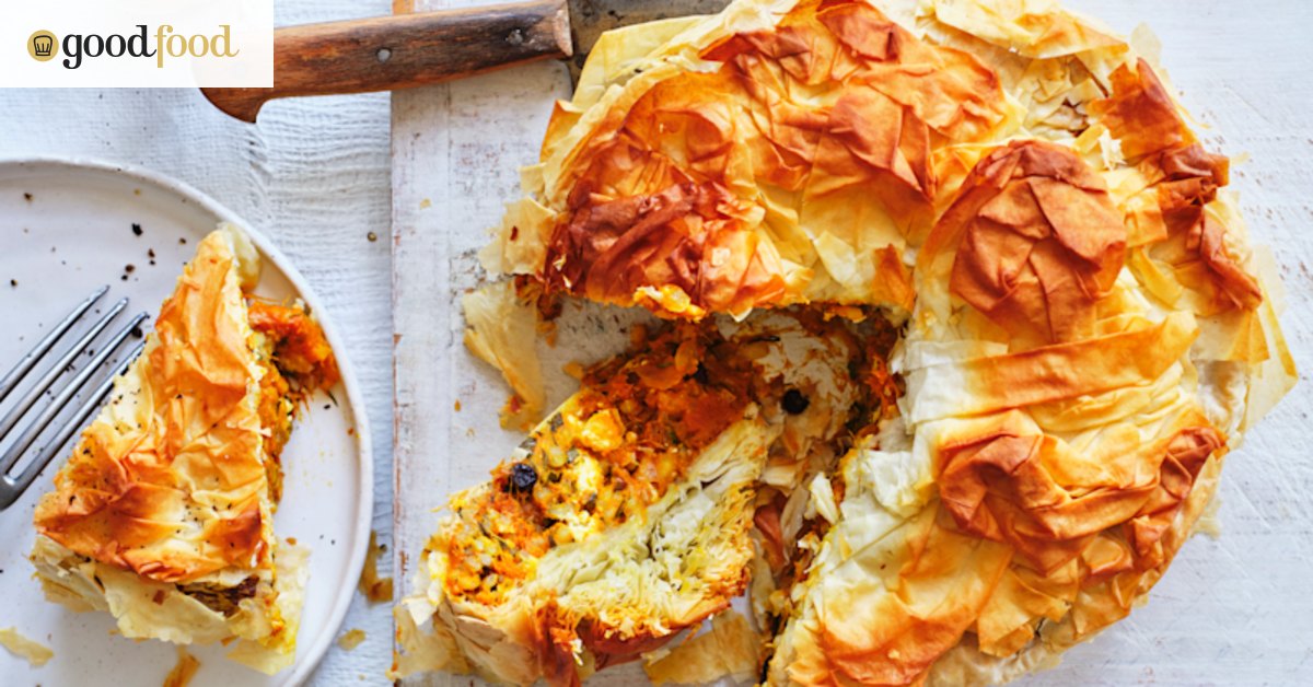 Roasted pumpkin and feta filo pie