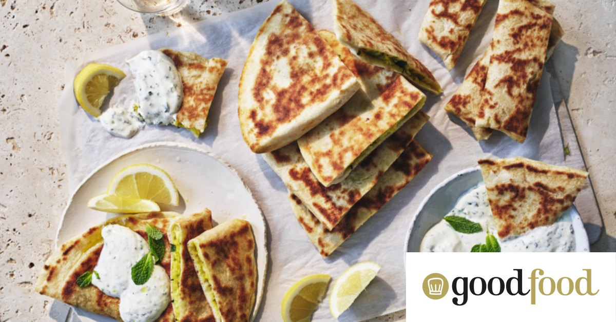 Spiced potato-stuffed flatbreads with mint yoghurt