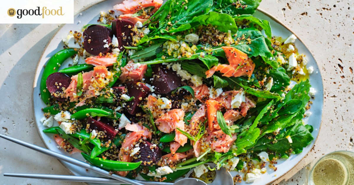 Smoked trout, beetroot and crispy quinoa salad with citrus dressing