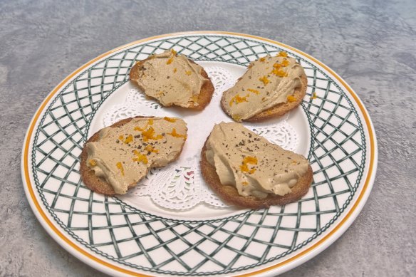 Pigeon liver Melba toast.