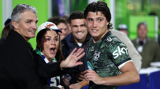 The Cleary family congratulate Jett at full-time.