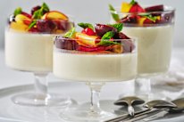 Helen Goh’s kefir and vanilla jelly with stone fruits and cherries.