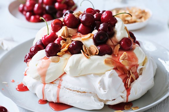 Cherry and almond pavlova.