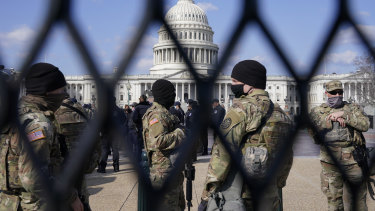 National Guard keep watch on the Capito on Capitol Hill in Washington. 