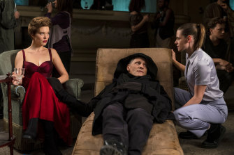 Léa Seydoux, Viggo Mortensen and Kristen Stewart in David Cronenberg’s Crimes of the Future.