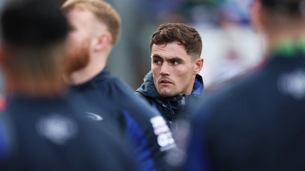 Kyle Flanagan watches on in the Bulldogs-Dragons NRL match.