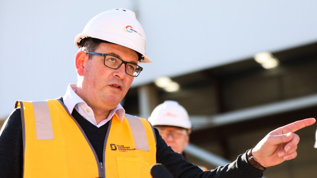 Victorian Premier Daniel Andrews speaks at a media conference after returning to work for the first time since fracturing his spine.