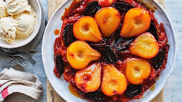 Pear and date tarte tatin.