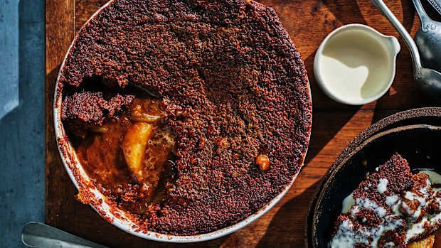 Helen Goh's pear and caramel self-saucing pudding.