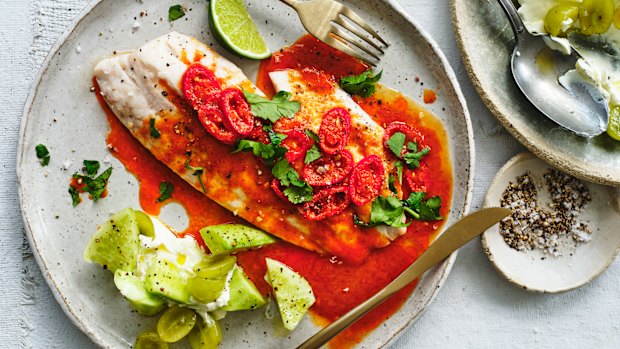 Steamed snapper with red curry butter.