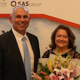 Adam Giles and Gina Rinehart in 2023.