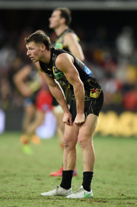 A dejected Jake Aarts after Gold Coast’s stunning comeback.
