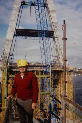 "A very cranky bridge": John Eveston at work on Anzac Bridge in 1994. 
