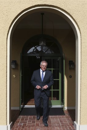 Scott Morrison, seen leaving the Lodge after quarantining there in October 2021, chose to live in Sydney while prime minister.