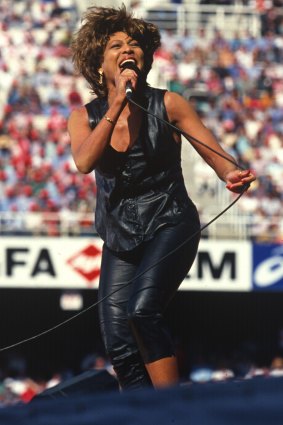 Tina Turner performing at the 1993 NRL grand final at Allianz Stadium. 