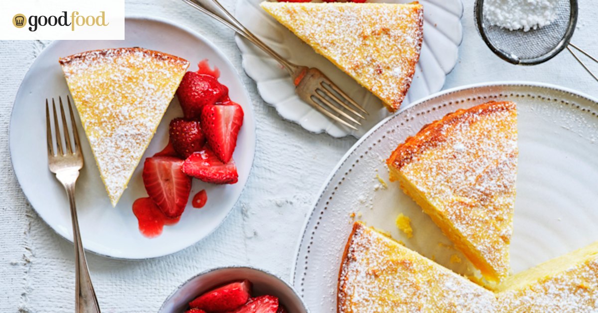 Ricotta and lemon cake with roasted strawberries