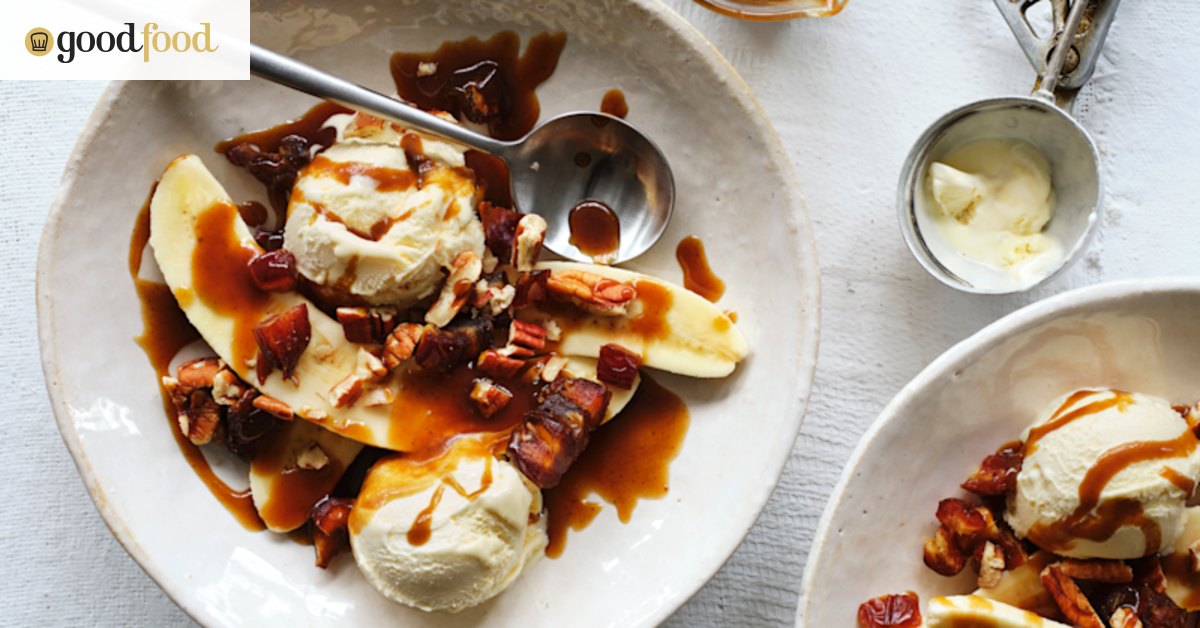 Adam Liaw’s butterscotch and pecan banana splits
