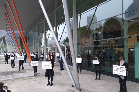 Protesters against fossil fuels at the APPEA conference on Tuesday.