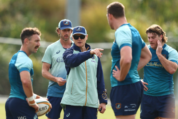 Joe Schmidt gives some direction at Wallabies training in Brisbane this week.