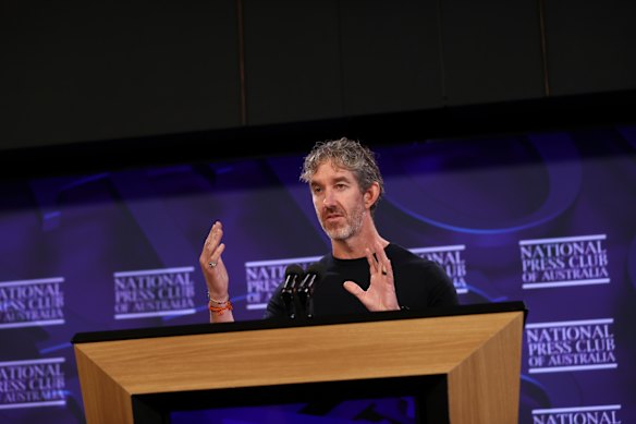 Scott Farquhar, co-founder of Atlassian and chair of the Tech Council of Australia, at the National Press Club in Canberra.