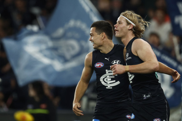 Out of contract Blues pair Jack Silvagni and Tom De Koning played well against Port Adelaide.