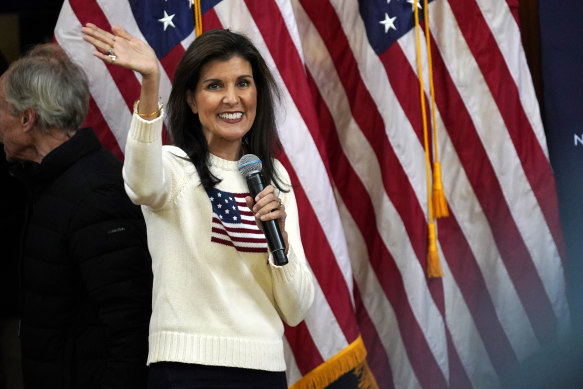Republican presidential candidate Nikki Haley at a campaign event in Peterborough, New Hampshire.