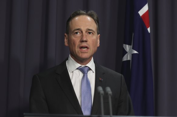 Greg Hunt speaking to the media on Thursday.