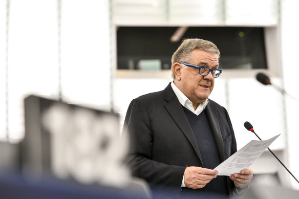 Pier Antonio Panzeri addresses a plenary in Strasbourg, France, in 2019.