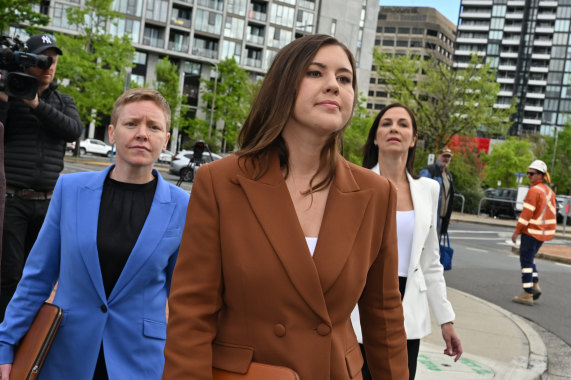ACT Victims of Crime Commissioner Heidi Yates (left) accompanied Brittany Higgins to court during the trial.