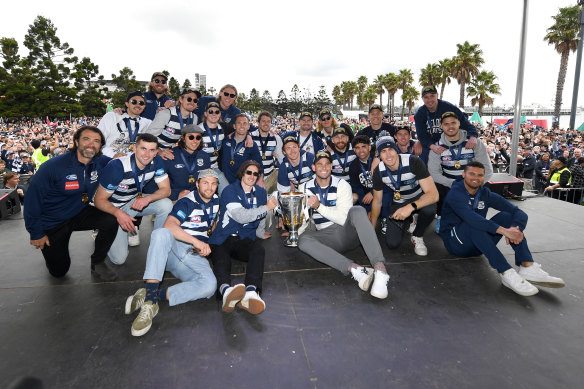 The champion team at the premiers parade in Geelong.