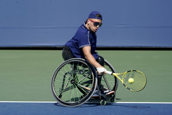 Dylan Alcott practices at Flushing Meadows ahead of the US Open.