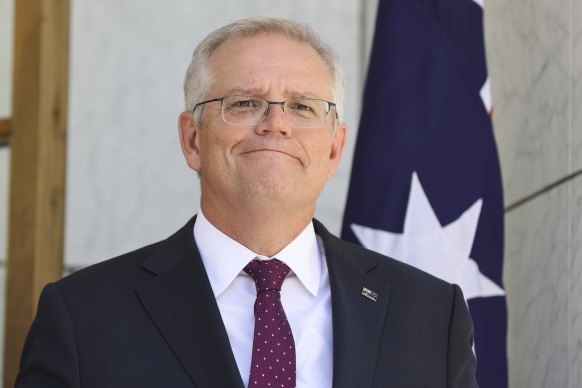 Prime Minister Scott Morrison addressing the media from Parliament House late last month. 