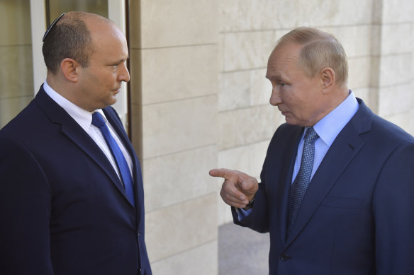 Then Israeli prime minister Naftali Bennet at a 2021 meeting with Russian President Vladimir Putin.