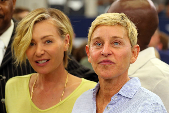 With wife Portia de Rossi in 2019