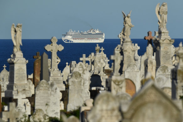 The Ruby Princess sits off the coast of Sydney on April 5.