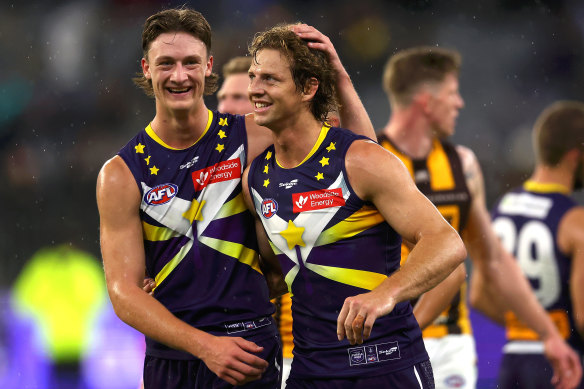 Nat Fyfe during his return to AFL on Saturday night as the Docker’s sub.